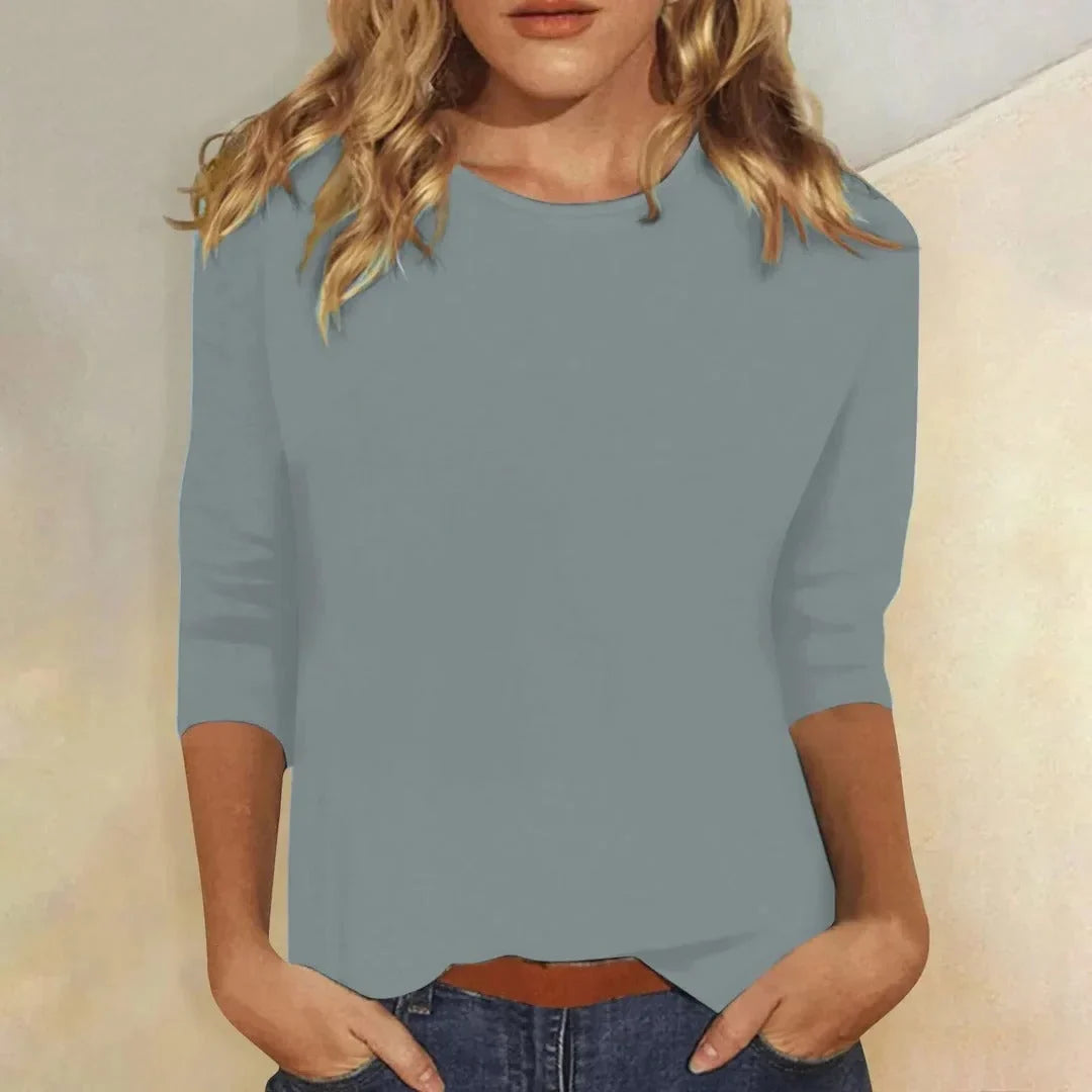 Everyday essential women's 3/4 sleeve crew neck top, ideal for casual comfort and versatile styling.