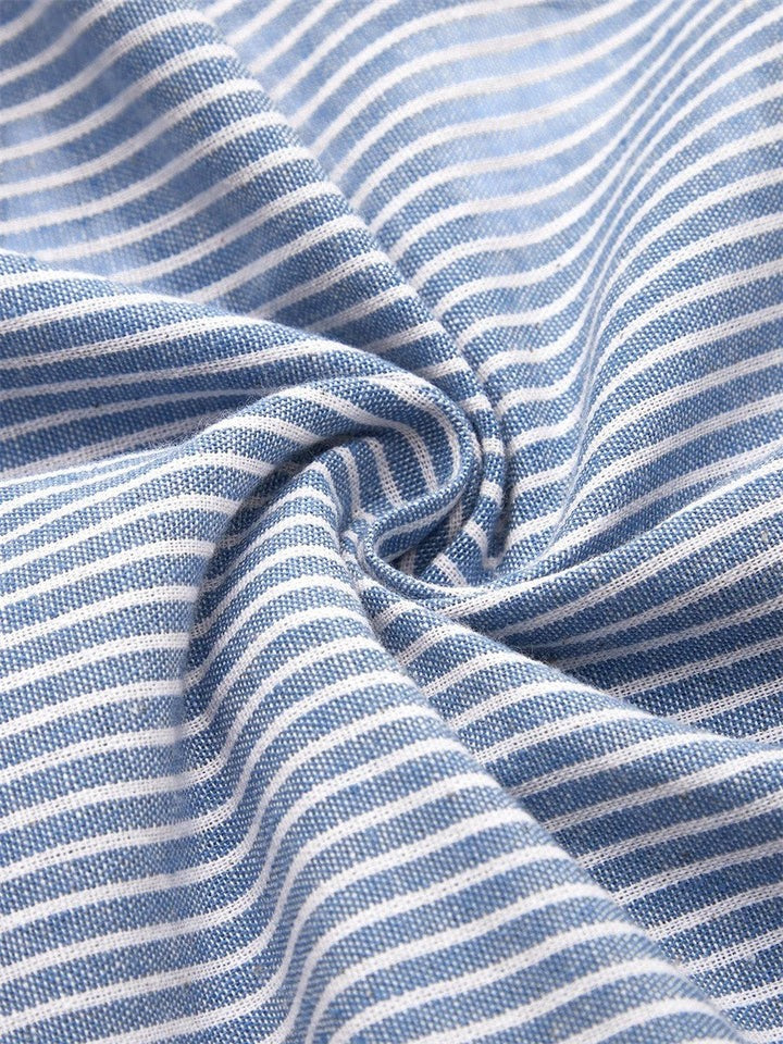Versatile women's striped midi dress in blue or grey, comfortable & stylish for summer casual or elegant occasions.