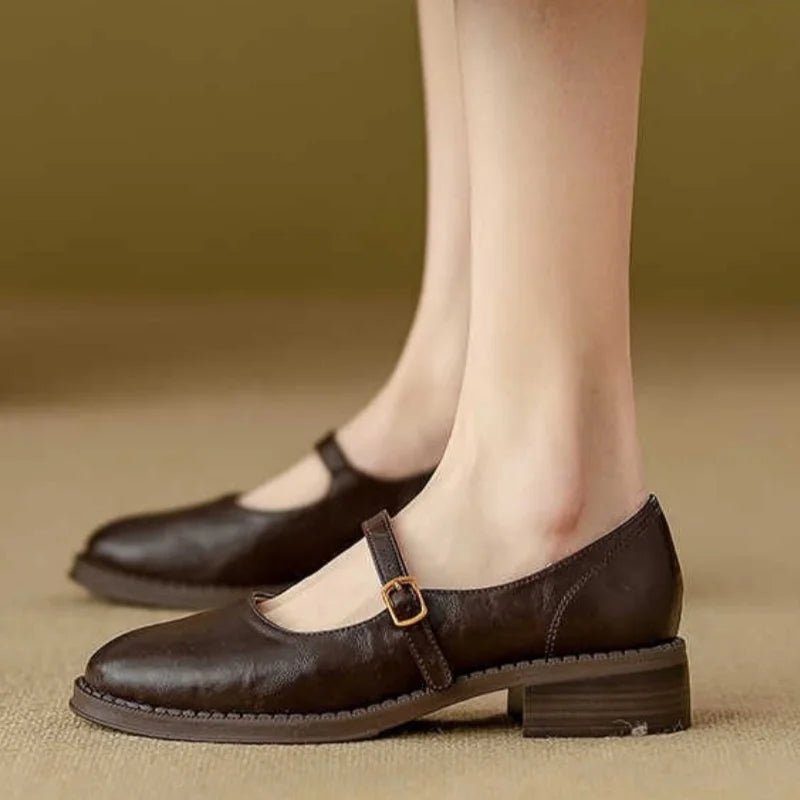 Classic women's Mary Jane flats, low block heel, versatile for smart casual & everyday outfits.