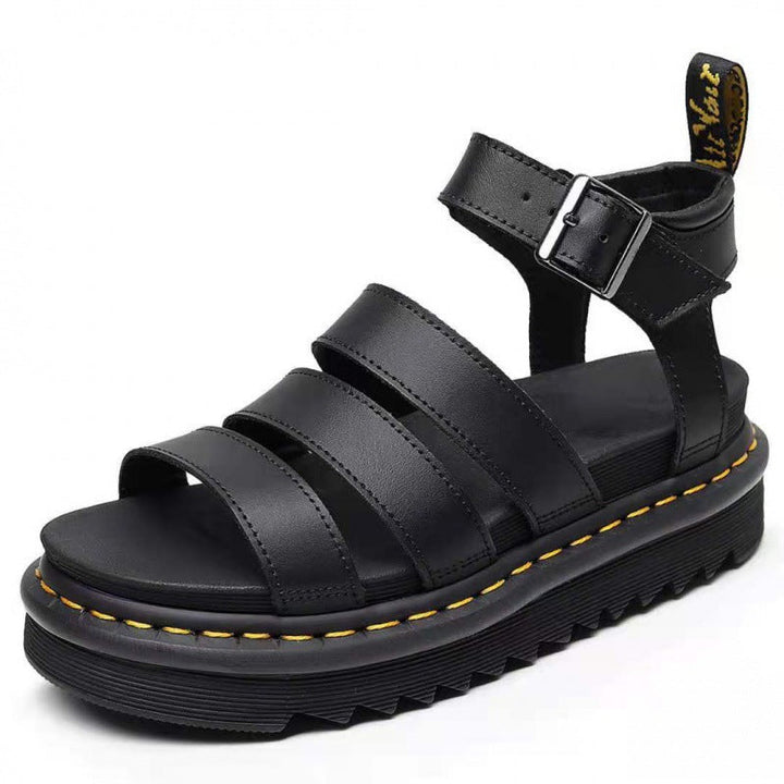 Comfortable women's platform strappy sandals with chunky heel & ankle strap, perfect for summer fashion.
