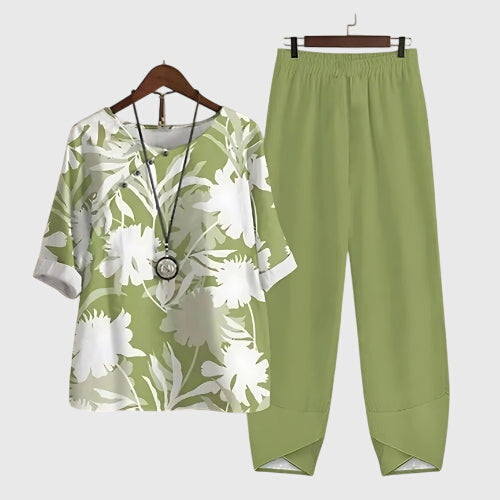Soft women's two-piece set for ultimate comfort, a stylish casual outfit for spring and summer fashion.