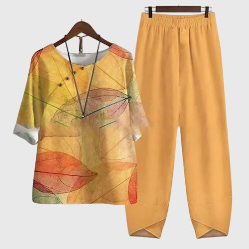 Women's two-piece set, a comfortable and casual outfit, great for loungewear, spring, or summer style.