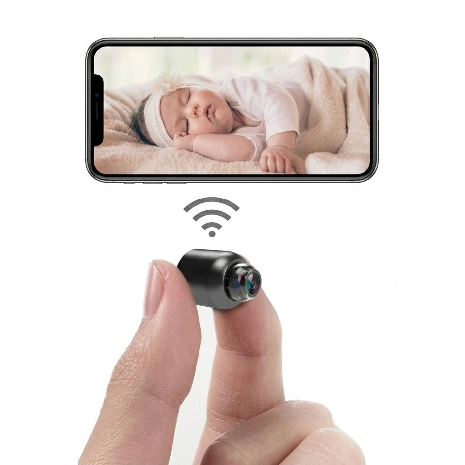 Compact 1080P HD wireless indoor security camera with night vision, perfect for smart home surveillance.