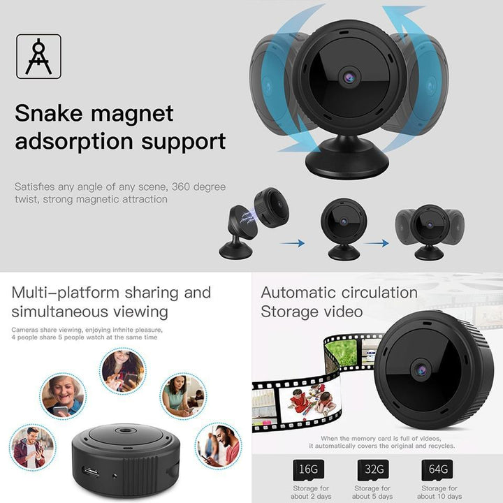 1080P HD spy camera with WiFi, motion detection, & night vision for reliable home security monitoring.
