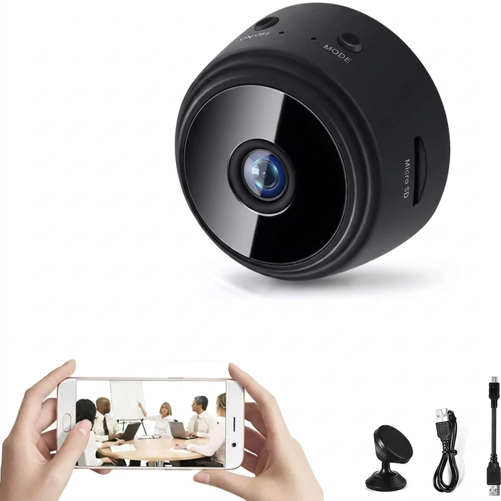 Compact 1080P wireless mini security camera with magnetic base for discreet home surveillance and protection.