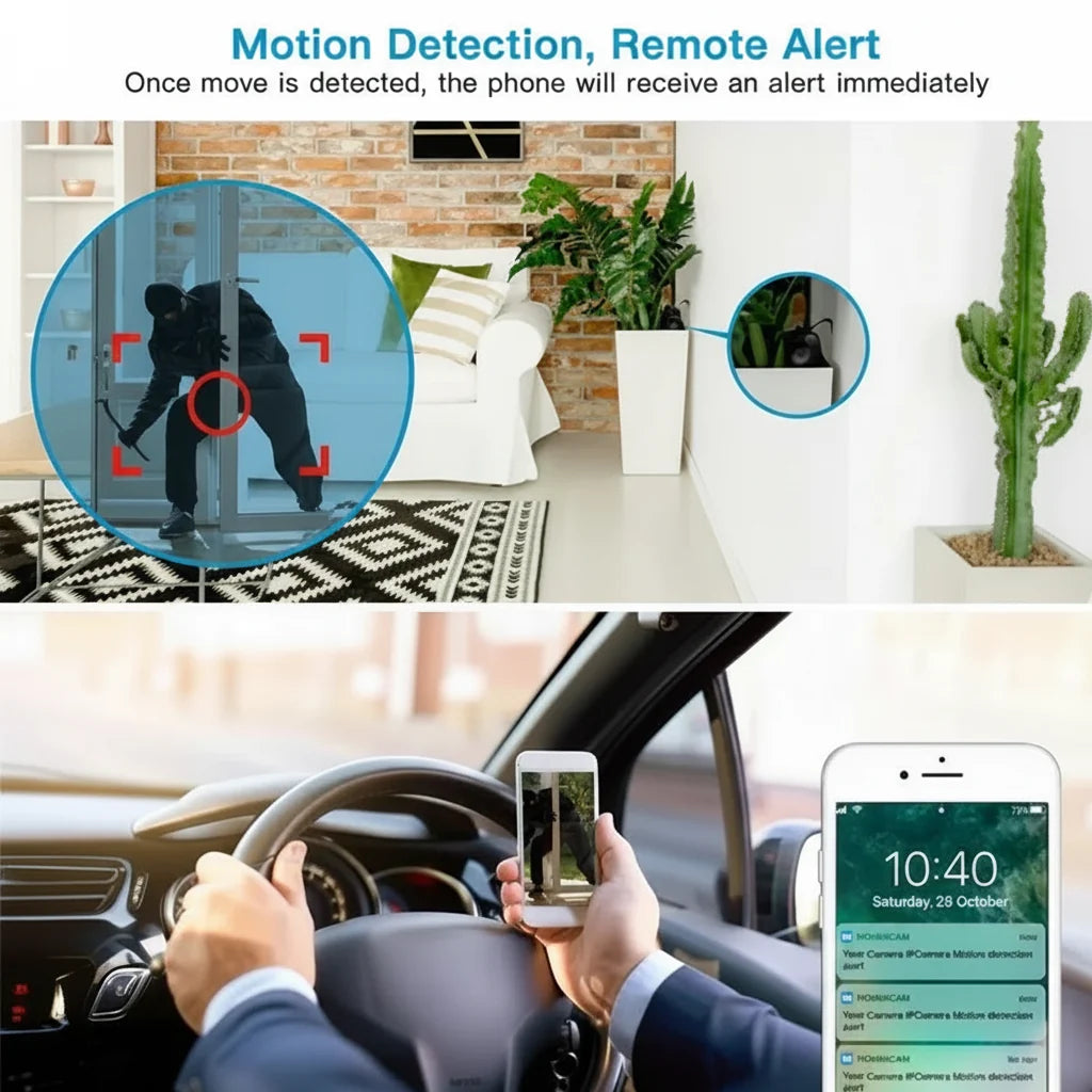 Wireless 1080P mini home security camera with night vision, magnetic mount, perfect for hidden surveillance.