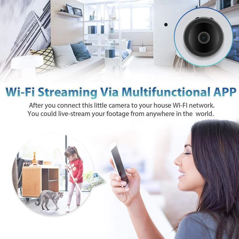 Ultra-compact magnetic wireless mini camera, 1080P, offers discreet home security & easy surveillance setup.