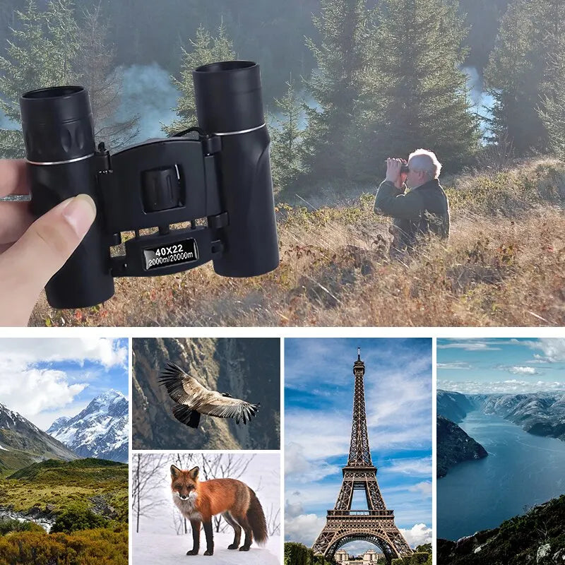 Durable compact binoculars, 40x zoom. Perfect portable optics for sports, concerts, and nature exploration.
