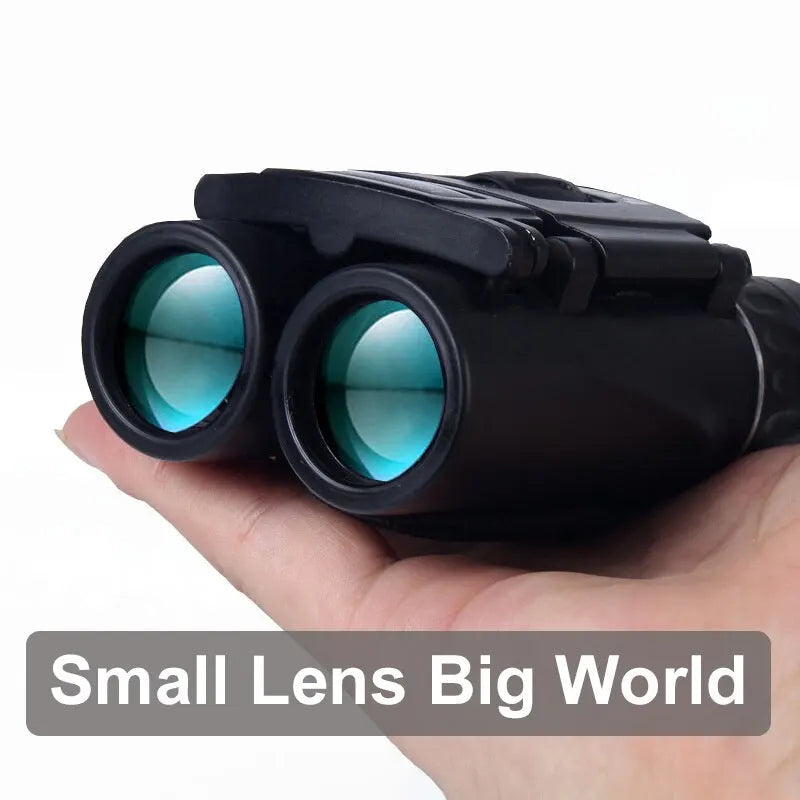 Folding travel binoculars, 40x power. Unisex design for birdwatching, hiking, and outdoor exploration.