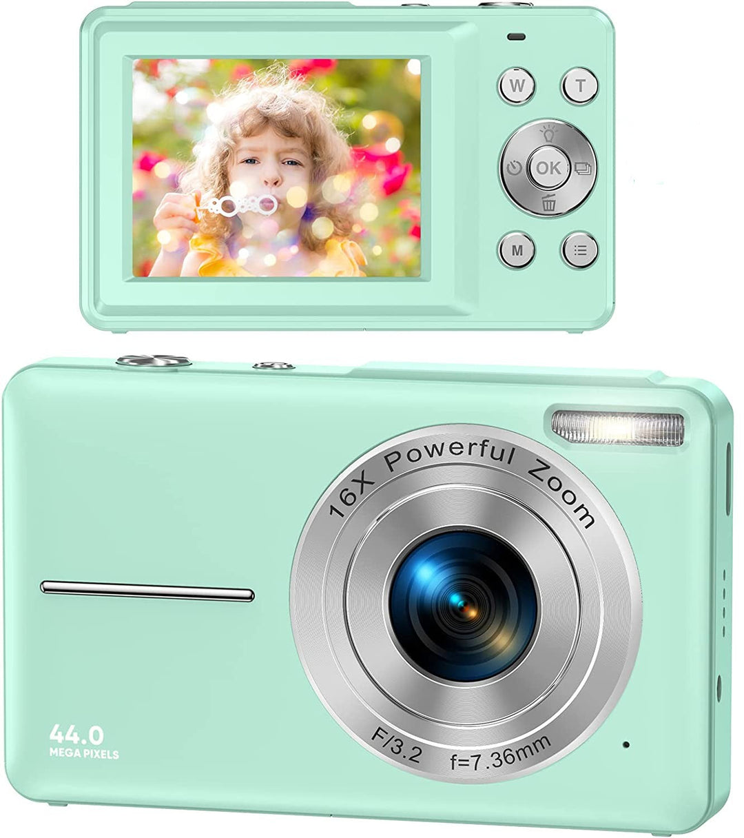 Compact digital travel camera for teens, 44MP 1080P, 16X zoom. Ideal portable gadget for adventures.