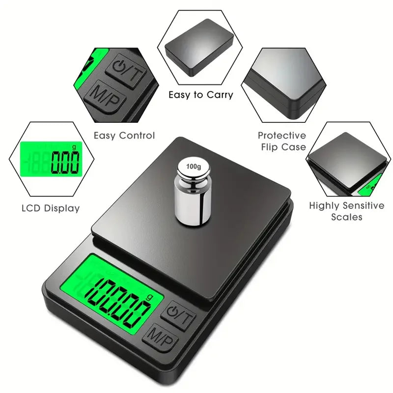 Accurate digital jewelry scale, compact and portable for precise gem and powder weighing. Mini gram scale for professionals.