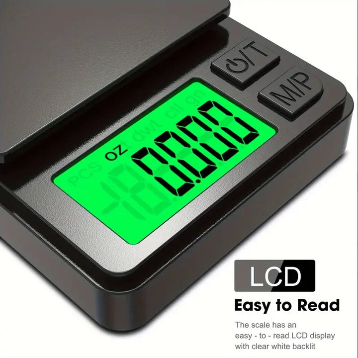 Mini digital kitchen scale for precise food measurements. Compact, portable gram scale ideal for portion control & baking.