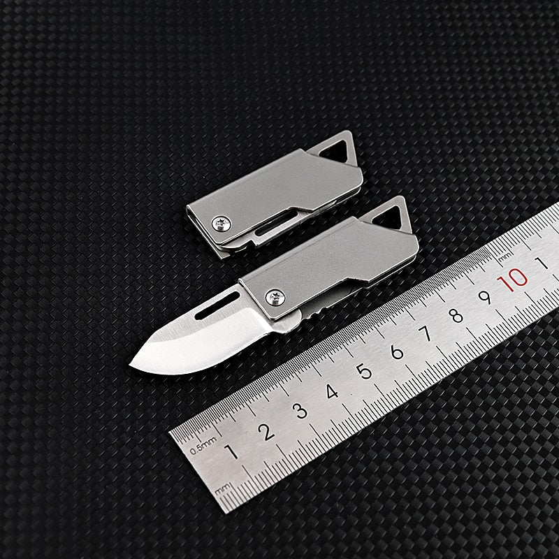 Master foldable D2 stainless steel mini survival knife. EDC pocket tool for camping, hiking, and outdoor adventures.