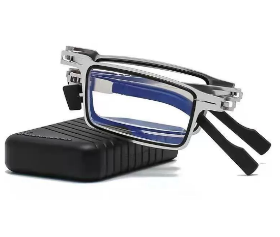 Unisex portable reading glasses, showcasing their unique foldable design for easy travel and storage.