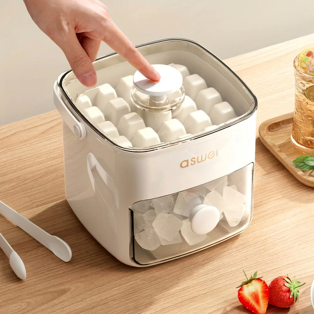Small WC2026 home ice maker, delivers quick, fresh ice. Essential kitchen appliance for cold drinks anytime.