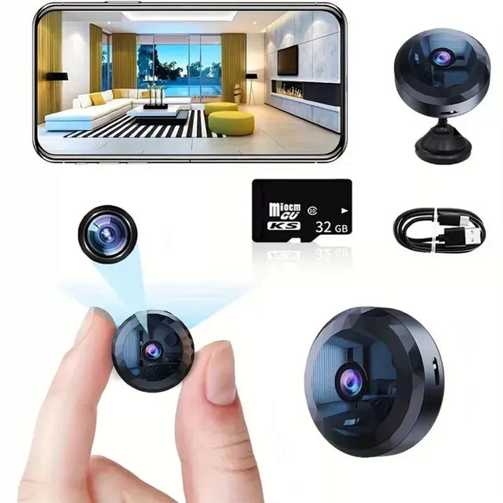 Compact magnetic mini WiFi camera for discreet indoor security, ideal for home surveillance with remote access.