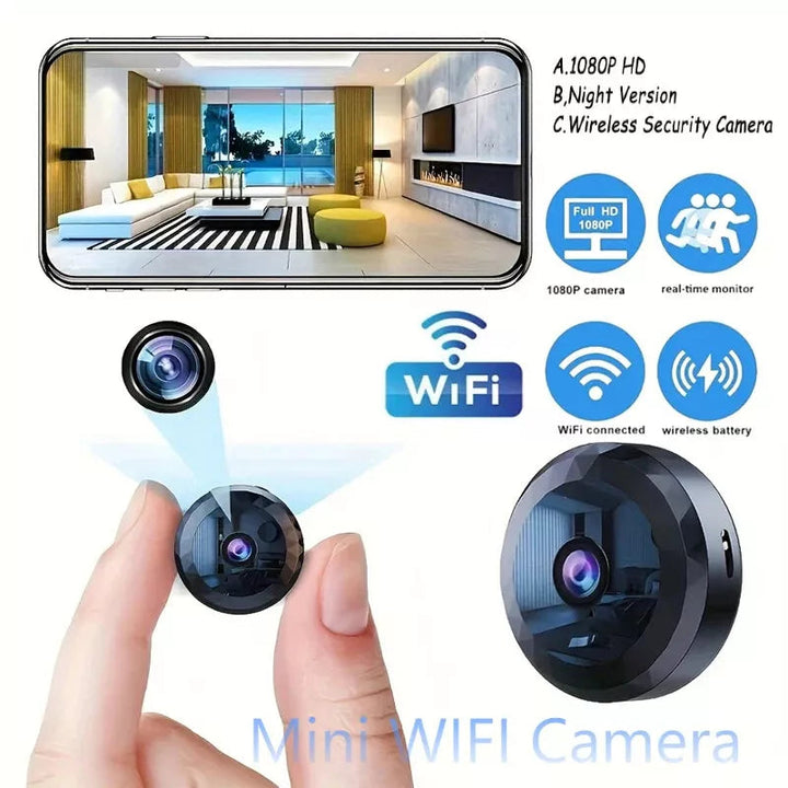 Discreet mini security camera with day & night vision, WiFi connectivity, and magnetic base for versatile placement.