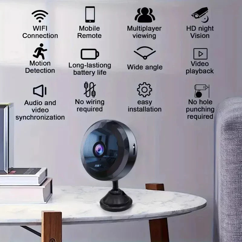 High-tech mini WiFi security gadget with magnetic mount for discreet, remote home surveillance & night vision.