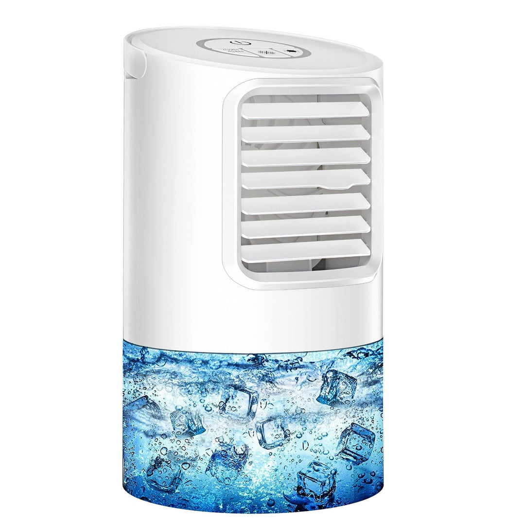 Compact personal portable air cooler with touch controls, perfect for desk or bedside evaporative cooling comfort.
