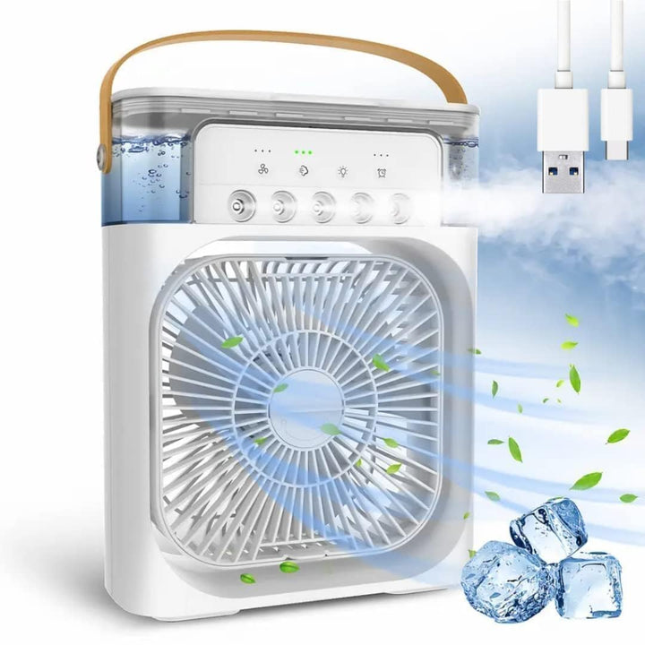 Personal portable air cooler with adjustable fan & mist function for instant home & office cooling comfort.