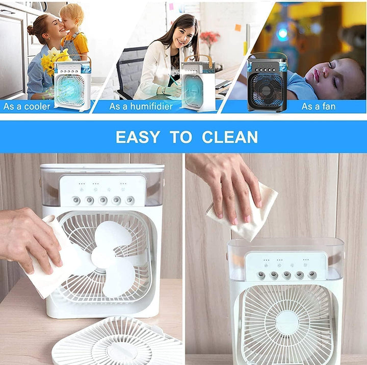 Efficient home cooling & office solution: a personal portable air cooler delivering instant refreshing mist.