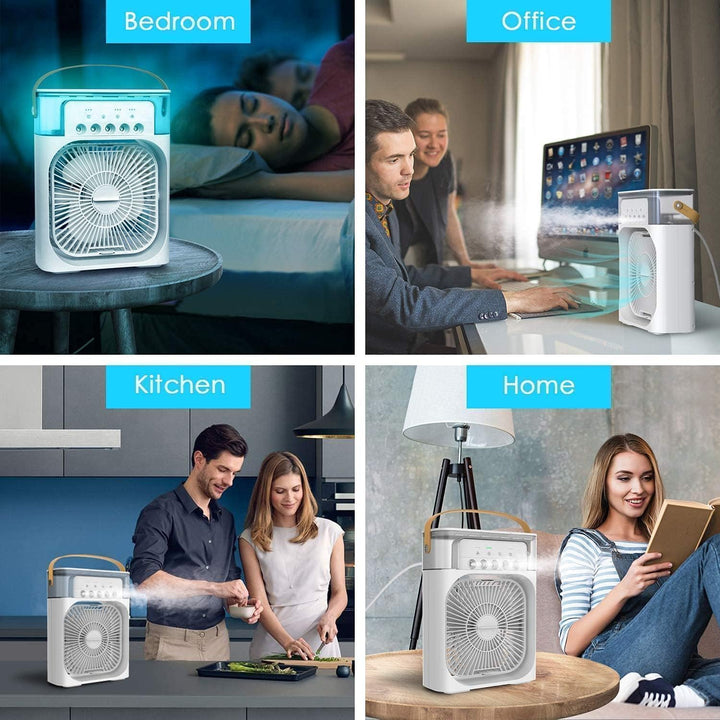 Instant refreshing comfort with this personal portable air cooler. A mini AC & USB fan for ultimate summer relief.
