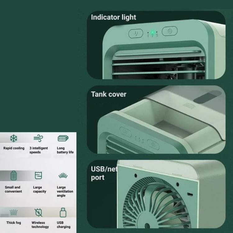 Home comfort summer essential: portable air cooler with evaporative fan and soft LED glow.