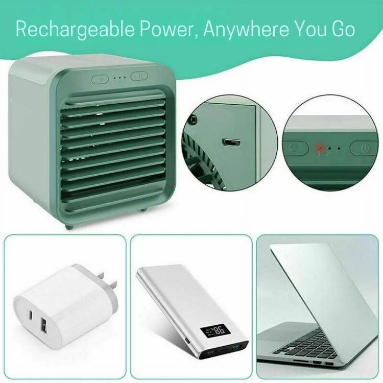 Quiet desktop personal cooler with LED light, designed for effective and compact room cooling.