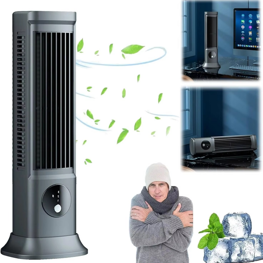 Compact portable air conditioner with 3-speed cooling fan for personal use at home or office.