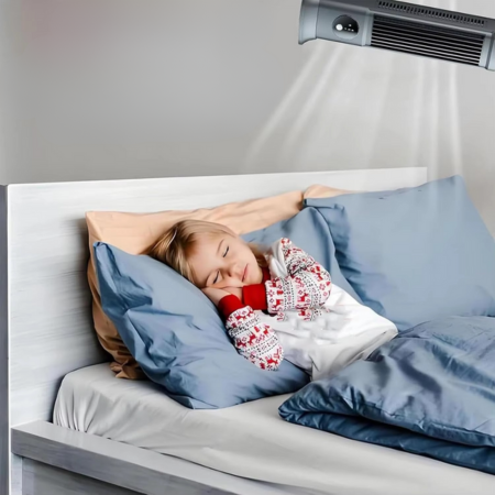 Mini personal air conditioner and cooling fan with 3 speeds, provides quiet, portable comfort.