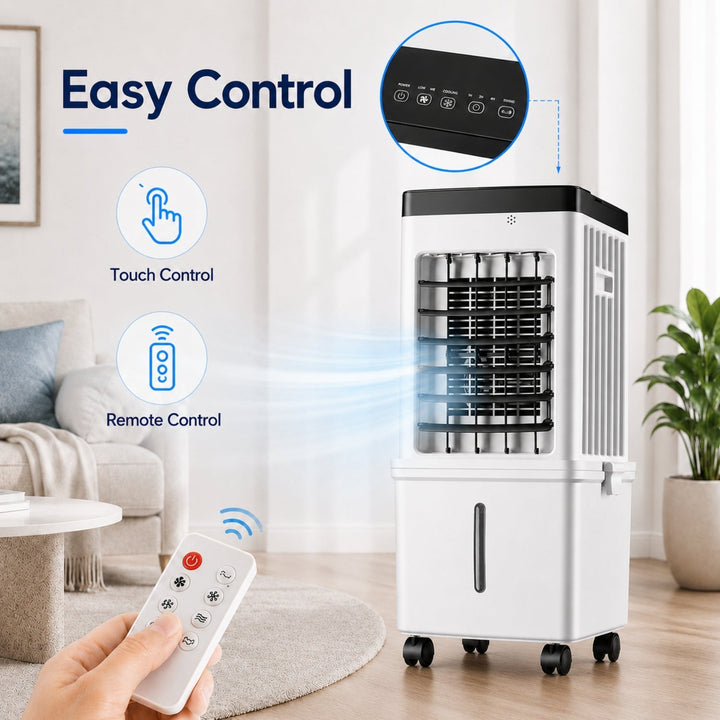 Sleek portable air cooler, providing refreshing evaporative air. A quiet companion for your summer comfort.