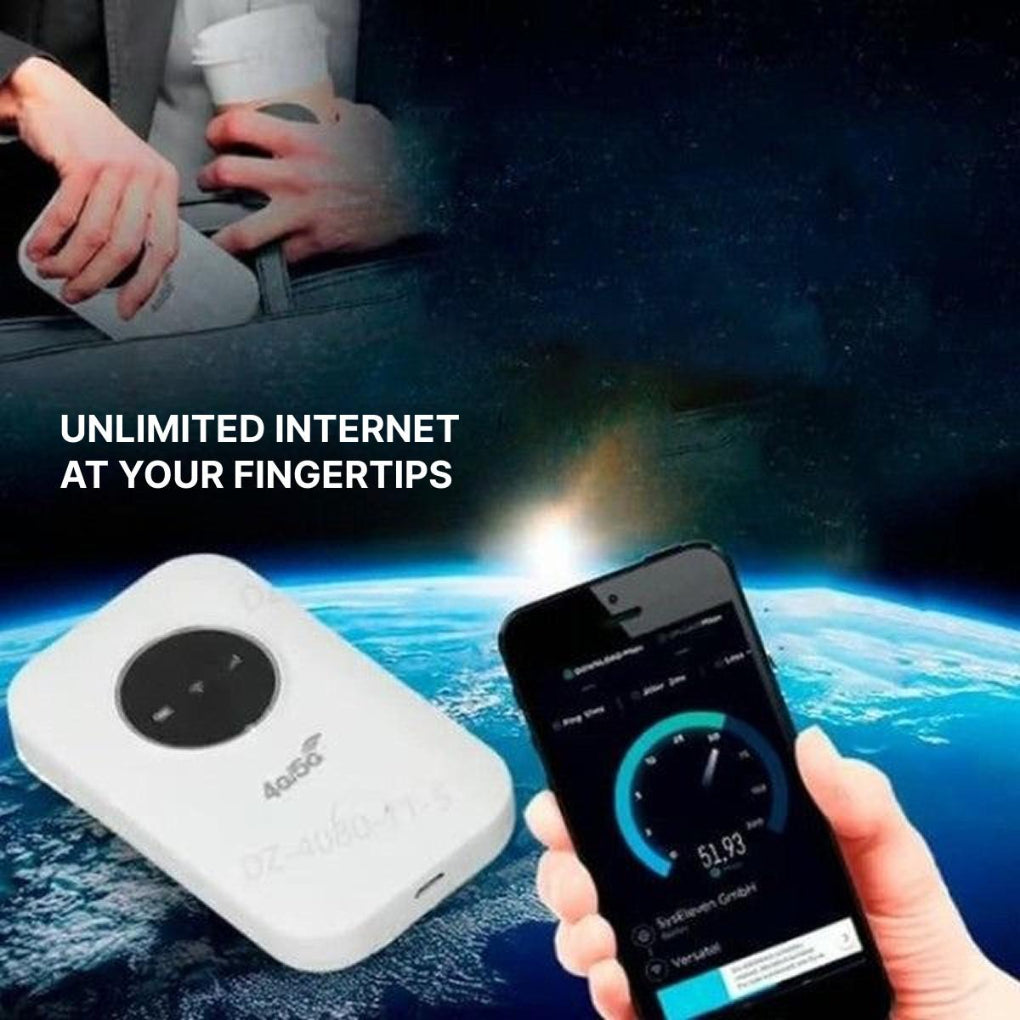 Compact portable WiFi router for travelers. Get mobile hotspot internet on the go, ideal for travel & vacations.