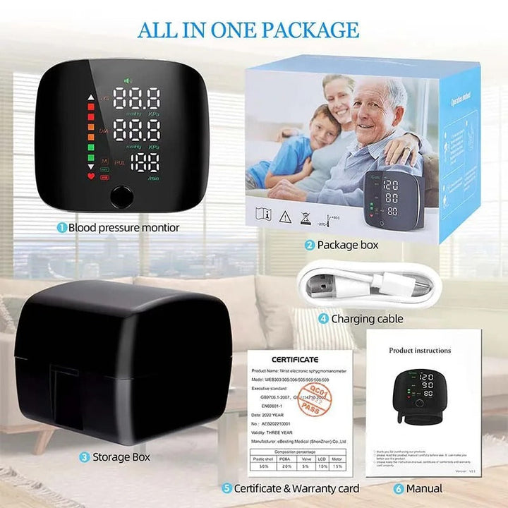 Comfortable unisex wrist blood pressure monitor, perfect for daily home health monitoring with voice guidance.
