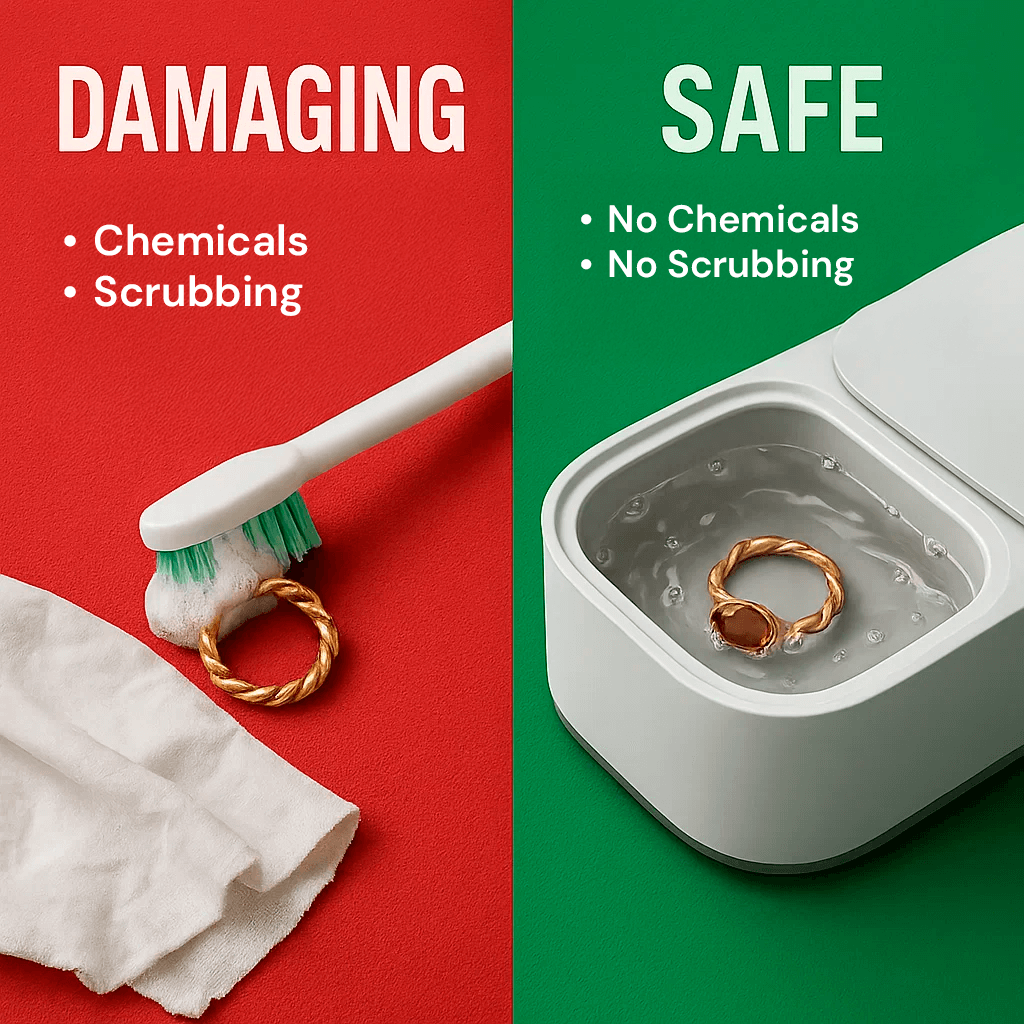 Household ultrasonic cleaner makes jewelry, glasses & watch cleaning simple. Personal care gadget for a fresh look.