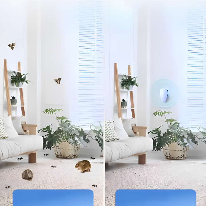 Modern indoor ultrasonic pest control device. Easy-to-use, chemical-free repellent for rodents, spiders & insects.