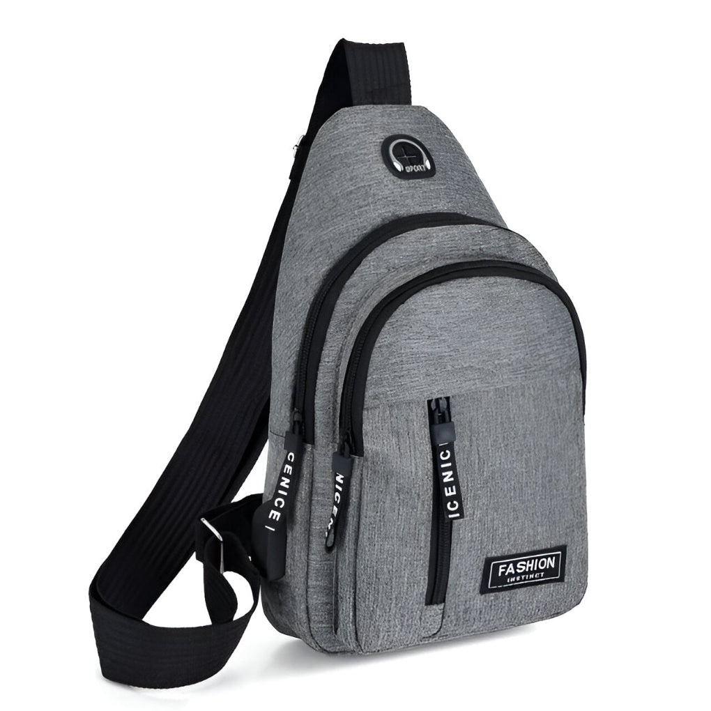 Lightweight polyester crossbody sling bag for hands-free travel, featuring a secure anti-theft design & USB port.
