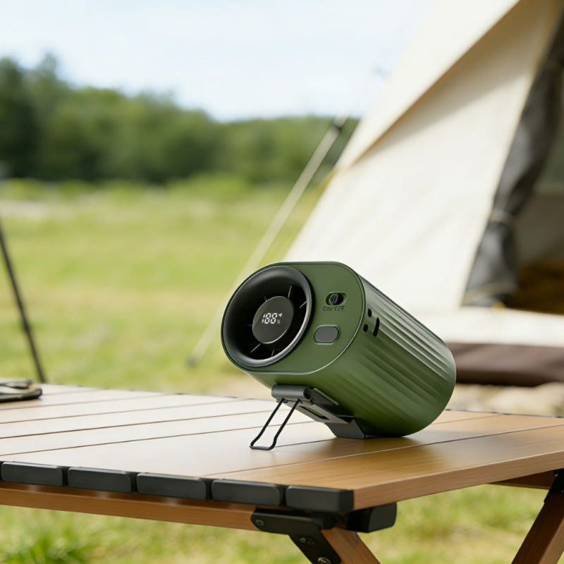 Portable desktop electric heater providing comforting warmth for personal space in offices or small rooms.