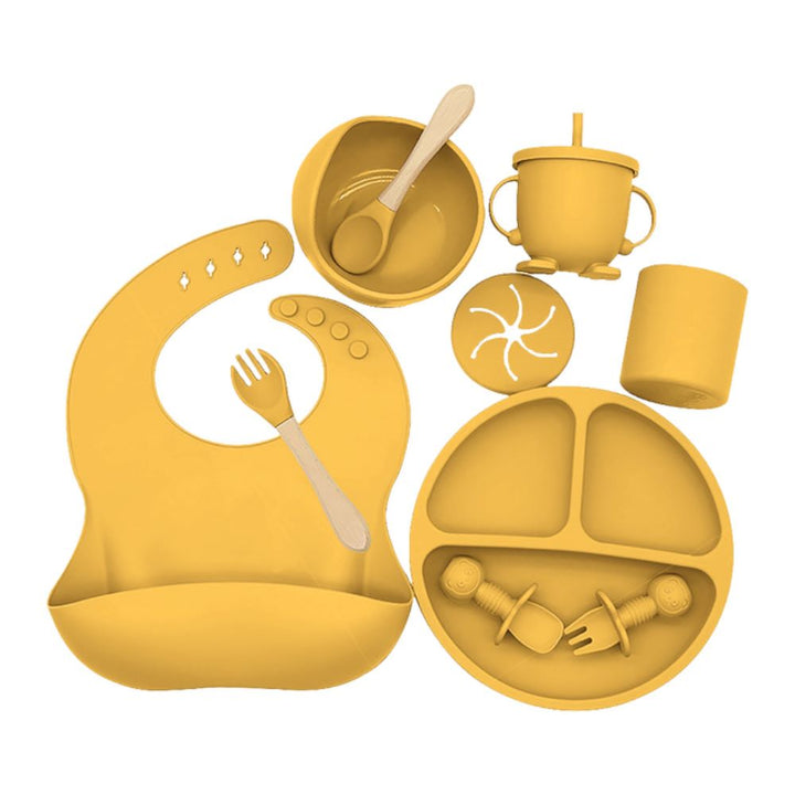 BPA-free, food-grade silicone baby feeding set for safe self-feeding & baby-led weaning, durable & soft.