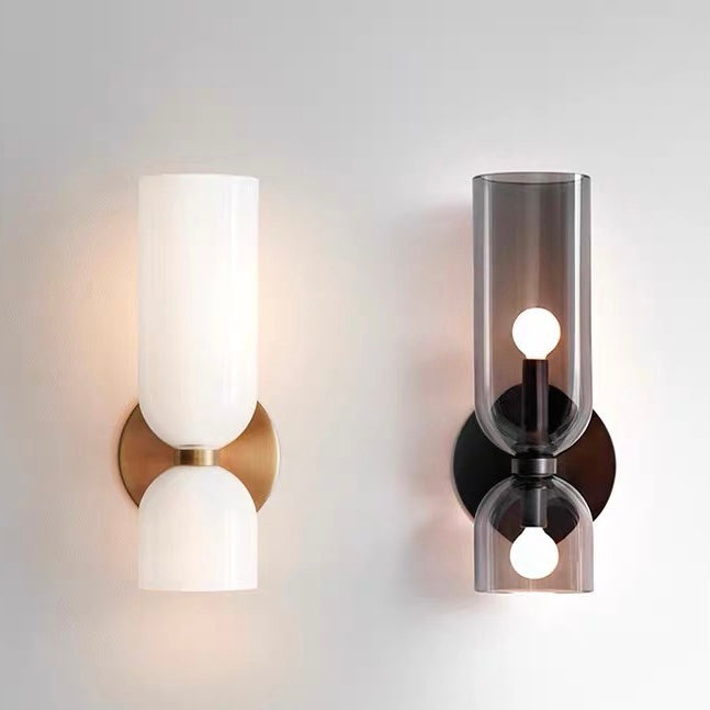Contemporary glass twin wall light, ideal for stylish modern interior design & home decor.