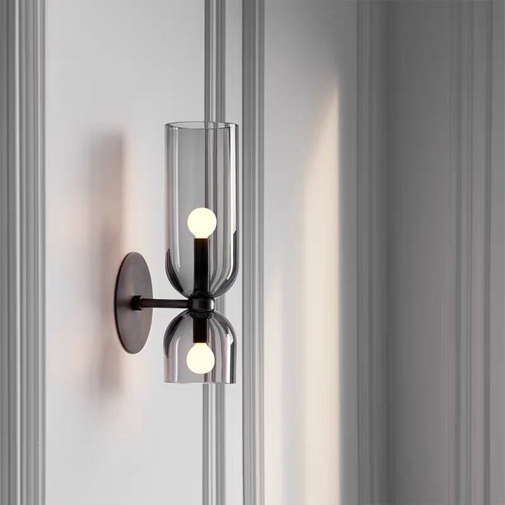 Elegant contemporary twin glass wall light, providing warm ambient light to enhance your modern living.