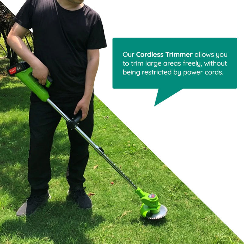 Eco-friendly cordless electric grass trimmer for quiet, efficient lawn care without emissions.