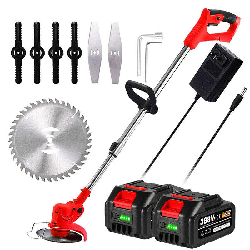 Powerful cordless electric lawn trimmer effortlessly cuts weeds. Essential garden tool for neat landscaping & yard care.