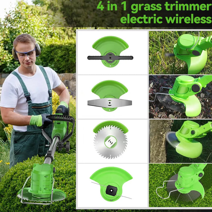 Rechargeable electric grass trimmer, cordless design offering freedom for landscaping. Essential lawn care garden tool.