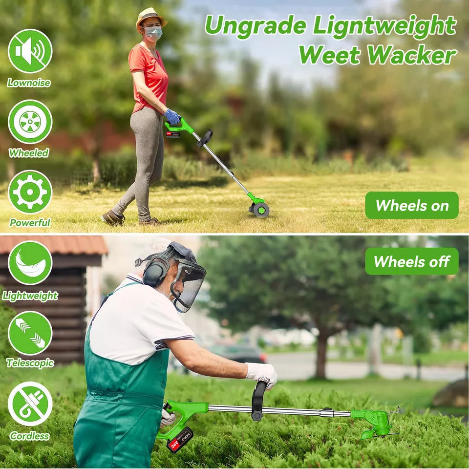Ergonomic cordless grass trimmer with comfortable grip, perfect for lightweight lawn care and precise trimming.