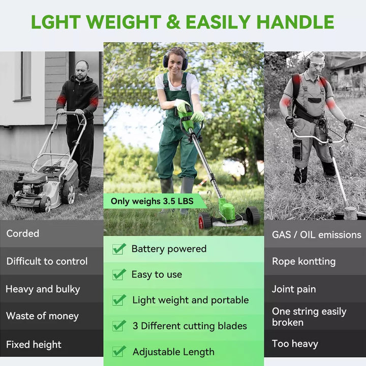 Modern cordless grass trimmer, a lightweight & rechargeable garden tool for effortless lawn edging & landscaping projects.