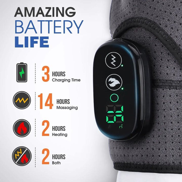 Therapeutic shoulder belt with cordless heat & vibration massage provides deep muscle relaxation & pain relief.