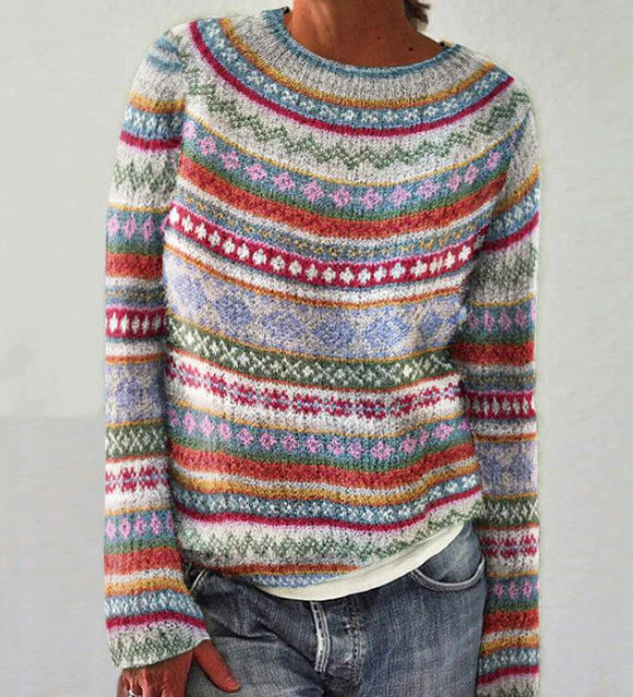 White women's knit sweater, versatile long sleeve top for chic winter fashion & effortless style.