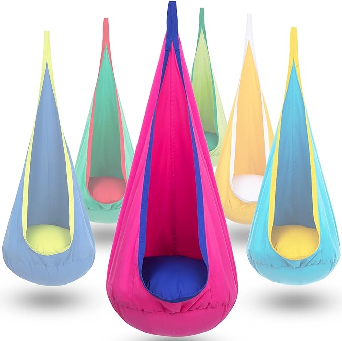 Cozy kids hanging swing chair for indoor play and relaxation.