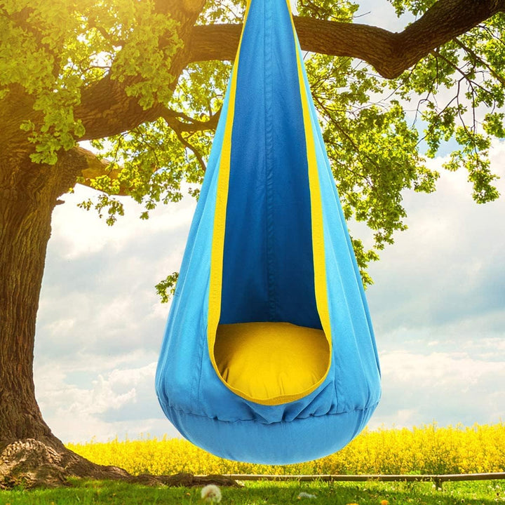 Playroom decor: stylish hanging swing for children's comfort and fun.