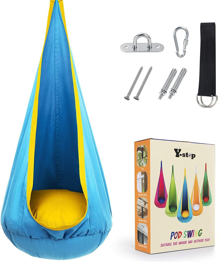 Children's outdoor swing chair, durable cotton canvas, weather-resistant.